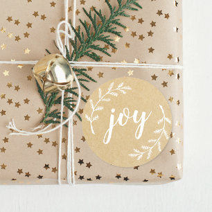 Winter Pine Wreath Christmas Joy Kraft Classic Round Sticker
