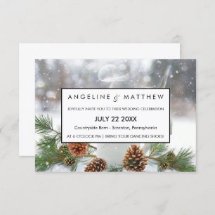 Winter Pinecone and Snowflakes Wedding Card