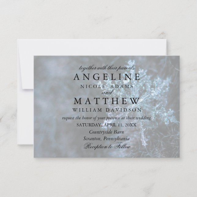 Winter Pinecone and Snowflakes Wedding Card (Front)