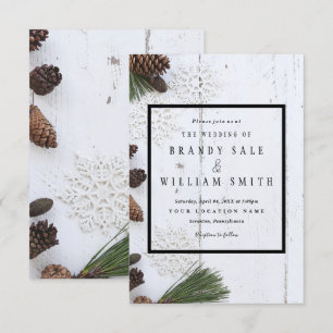 Winter Pinecone and Snowflakes Wedding Card