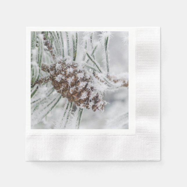 Winter, Pinecone, Snowflakes Napkin (Front)