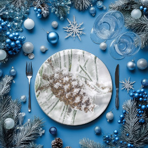 Winter, Pinecone, Snowflakes Paper Plates