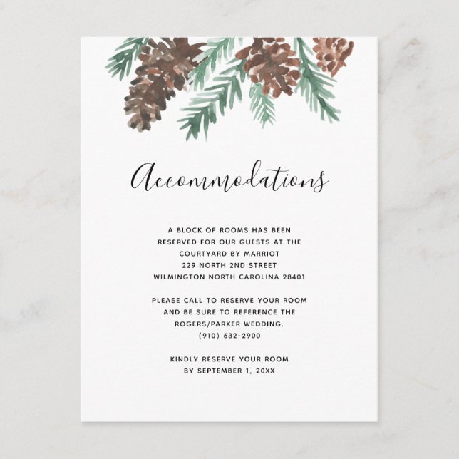 Winter Pinecone | Wedding Accommodations Enclosure Card (Front)
