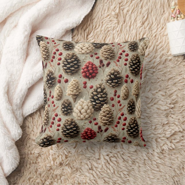 Winter Pinecones and Red Berries Cushion (Blanket)