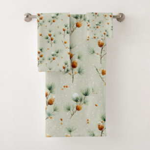 Winter Pinecones and Snowy Branches Bath Towel Set