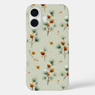 Winter Pinecones and Snowy Branches iPhone 16 Case