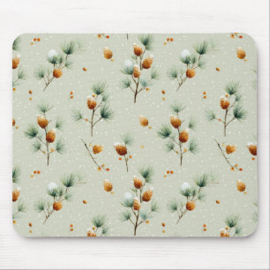 Winter Pinecones and Snowy Branches Mouse Pad