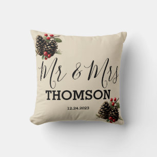 Winter Pinecones & Berries Family Throw Pillow