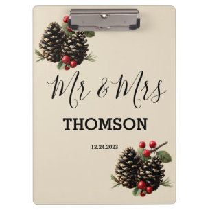 Winter Pinecones & Berries Family Throw Pillow Clipboard