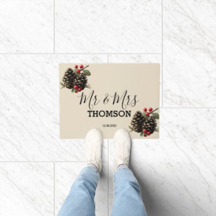 Winter Pinecones & Berries Family Throw Pillow Doormat