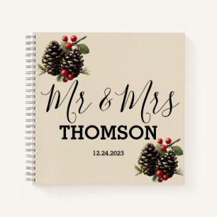 Winter Pinecones & Berries Family Throw Pillow Notebook