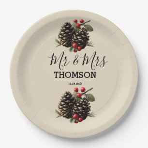 Winter Pinecones & Berries Family Throw Pillow Paper Plate