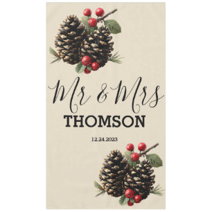 Winter Pinecones & Berries Family Throw Pillow Tablecloth
