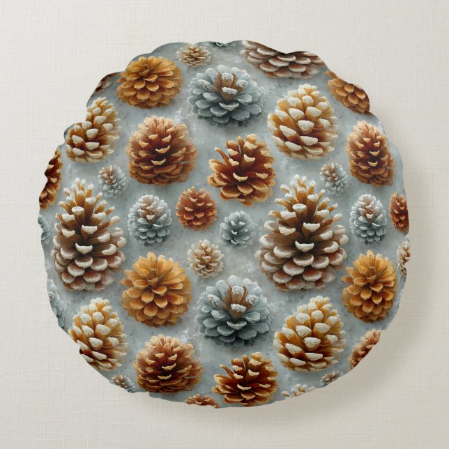 Winter Pinecones Harmony Round Cushion (Front)
