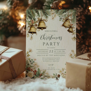 Winter Pines and Bells Christmas Gathering Invitation