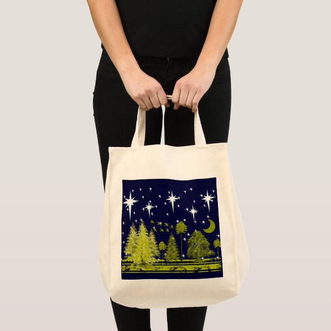 Winter Pines Bag-Stars and Green Moon Tote Bag (Front (Product))