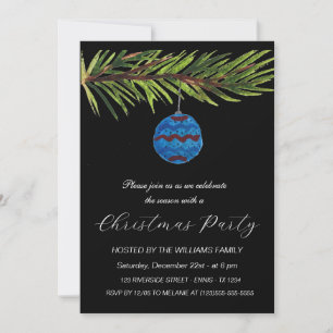 Winter Pines Black Christmas Party Watercolor Holiday Card