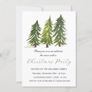 Winter Pines Christmas Party Watercolor  Holiday Card