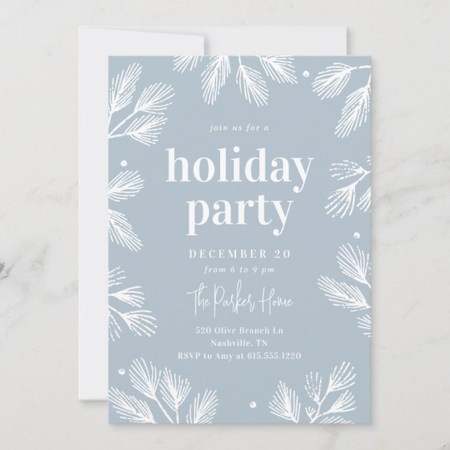Winter Pines Editable Colour Holiday Invitation (Front)