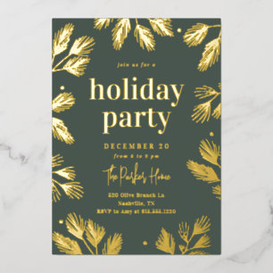 Winter Pines Foil Holiday Party Invitation