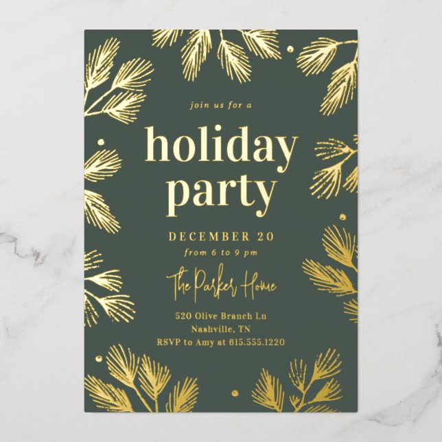 Winter Pines Foil Holiday Party Invitation (Front)