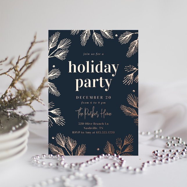 Winter Pines Foil Holiday Party Invitation (Creator Uploaded)