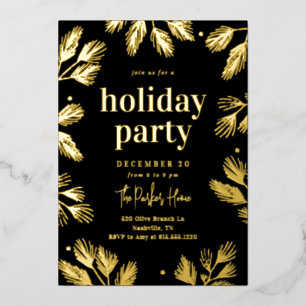 Winter Pines Foil Holiday Party Invitation