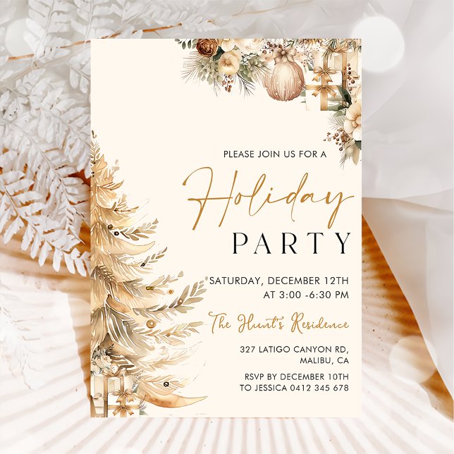 Winter Pines Gold Christmas Holiday Party Invitation (Creator Uploaded)