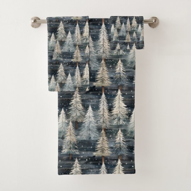 Winter Pines & Holiday Sentiments Bath Towel Set (Insitu)