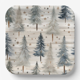 Winter Pines & Holiday Sentiments Paper Plate