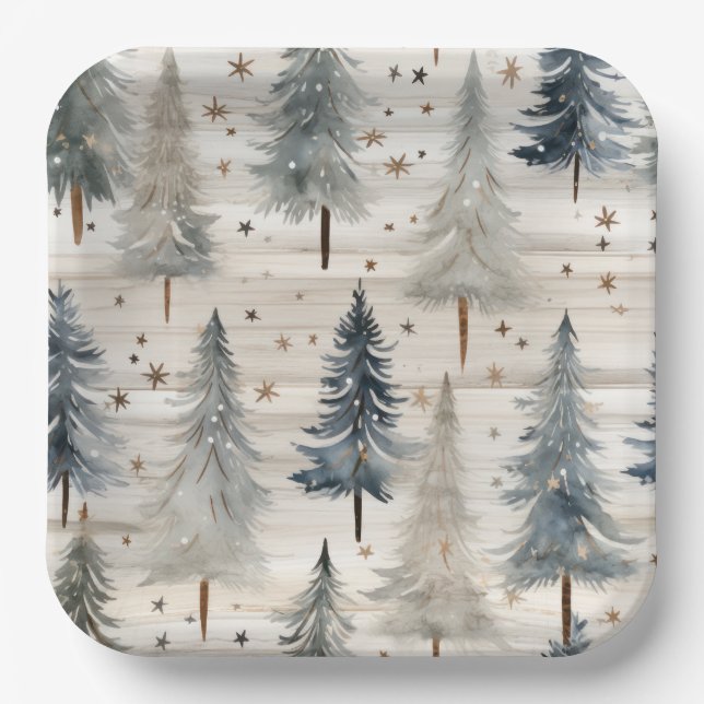 Winter Pines & Holiday Sentiments Paper Plate (Front)