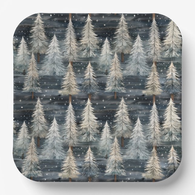 Winter Pines & Holiday Sentiments Paper Plate (Front)
