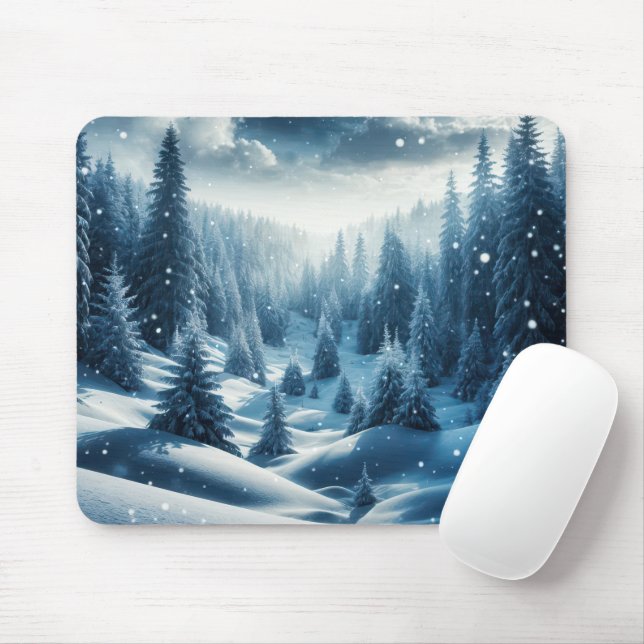 Winter Pines In Mountain Valley Mouse Pad (With Mouse)