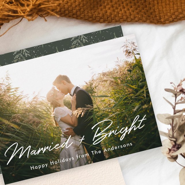 Winter Pines Married and Bright Newlywed Photo Holiday Card (Creator Uploaded)