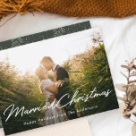 Winter Pines Married Christmas Newlywed Photo Holiday Card<br><div class="desc">Custom-designed newlywed Christmas cards featuring festive winter pine branches and modern hand-lettering design with your personalised holiday greeting message.</div>