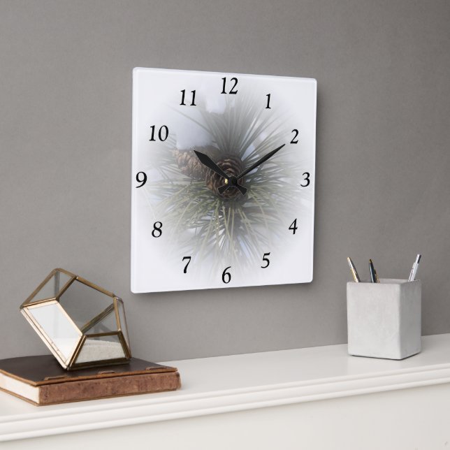 Winter Pines Square Wall Clock (Office)