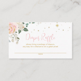 Winter Pink and Gold Snowflake Diaper Raffle Enclosure Card