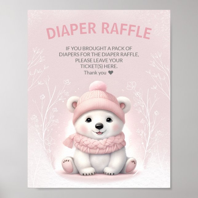 Winter Pink Baby Shower Diaper Raffle Sign (Front)