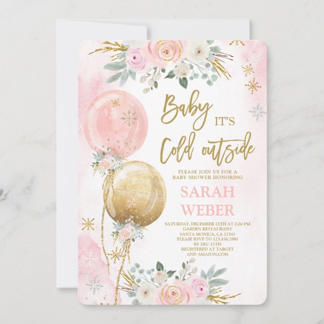Winter Pink Baby shower Girl Invitation (Front)