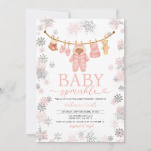 Winter Pink Baby Sprinkle Snowflakes Baby Shower Invitation
