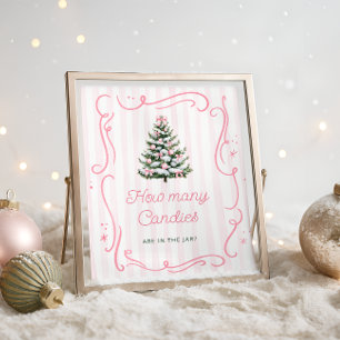 Winter Pink Bow Baby Shower Guess How Many Candies Poster