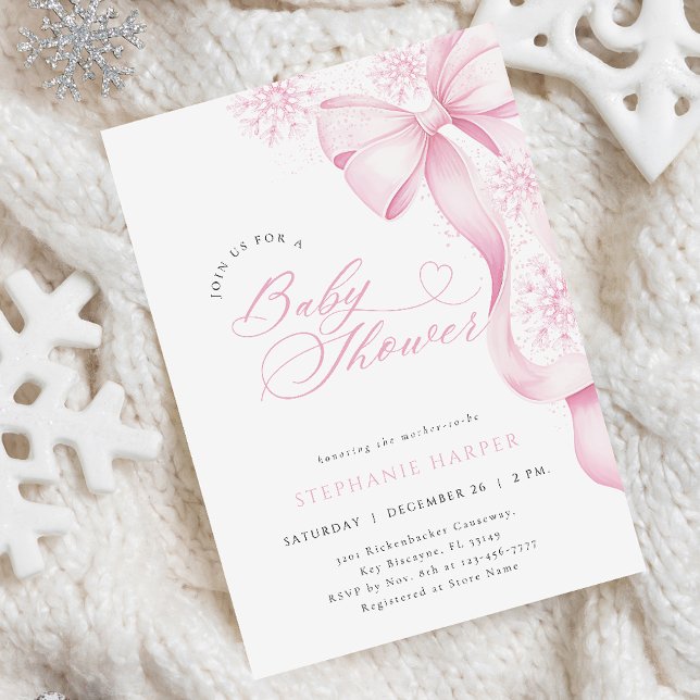 Winter Pink Bow Baby Shower Invitation (Creator Uploaded)