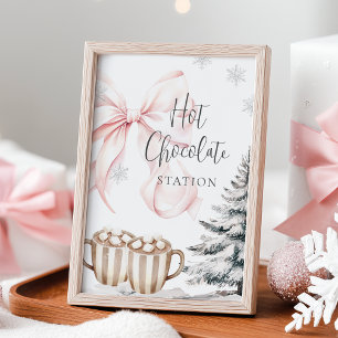 Winter Pink Bow Hot Chocolate Table Sign