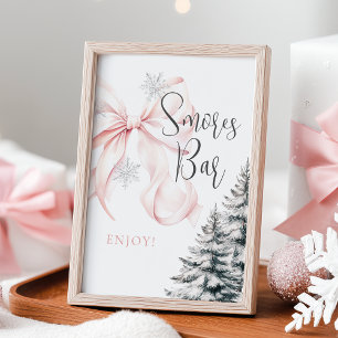 Winter Pink Bow Smores Bar Table Sign