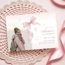 Winter Pink Bow Snowflake Girl Photo 15th Birthday