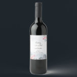 Winter Pink Floral Christmas Wine Bottle Label<br><div class="desc">Winter Pink Floral Christmas Pine Trees Gold & Silver Snowflakes Wine Bottle Label
All wording can be customised</div>