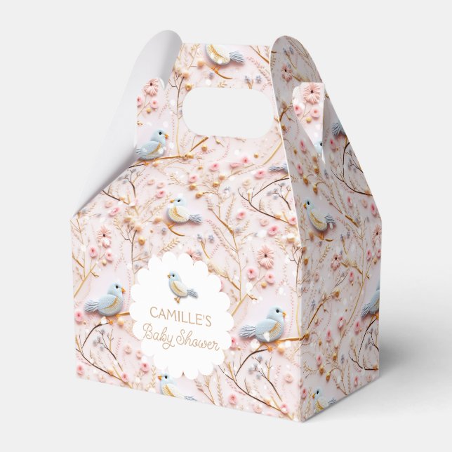 Winter Pink Floral Girl Baby Shower Favour Box (Front Side)