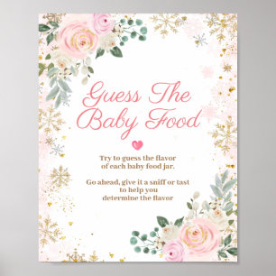 Winter Pink Floral Snowflake Guess the Baby Food Poster