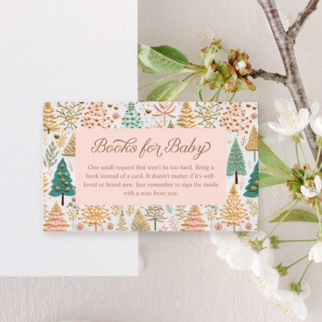 Winter Pink Girl Baby Shower Book Request Enclosure Card (Winter Girl Baby Shower Books for Baby Card )