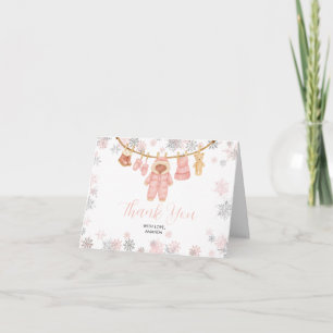 Winter Pink Girl Baby Shower Snowflakes Thank You Card